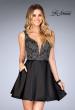 Picture of: Short Satin Homecoming Dress with Cut Outs in Black, Style: 25132, Detail Picture 1