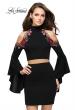 Picture of: Floral Two Piece Jersey Mini Bell Sleeve Dress in Black, Style: 26606, Detail Picture 1