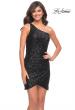 Picture of: One Shoulder Short Sequin Dress with Ruching in Black, Detail Picture 1