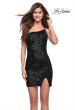 Picture of: Fitted One Shoulder Mini Dress with Slit in Black, Style 30933, Detail Picture 1
