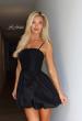 Picture of: Floral Applique Bubble Mini Dress in Black, Style 34140, Detail Picture 1