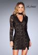 Picture of: Long Sleeve Short Lace Dress with Choker in Black, Style: 25373, Detail Picture 2
