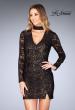 Picture of: Long Sleeve Short Lace Dress with Choker in Black, Style: 25373, Detail Picture 3