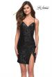 Picture of: Ruched Sequin Mini Dress with Lace Up Back in Black, Style 30946, Detail Picture 3