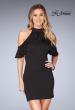 Picture of: Ruffle Halter Top Dress with Tight Jersey Skirt in Black, Style: 25147, Detail Picture 4