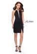Picture of: Chic Satin Mini Dress with High Neck and Slit in Black, Style: 26657, Detail Picture 4