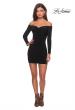 Picture of: Off The Shoulder Long Sleeve Dress with Lace Up Back in Black, Style: 28212, Detail Picture 4
