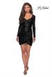 Picture of: Long Sleeve Sequin Dress with Side Ruching in Black, Style: 28219, Detail Picture 4