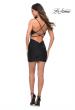 Picture of: Simple Short Jersey Dress with Ruching and Strappy Back in Black, Detail Picture 4