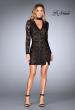 Picture of: Long Sleeve Short Lace Dress with Choker in Black, Style: 25373, Detail Picture 7