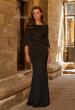 Picture of: Cape Sleeve Jersey Gown with Beaded Trim in Black, Style: 33391, Main Picture