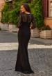 Picture of: Ruched Gown with Lace Illusion Sleeves and Sweetheart Neckline in Black, Style: 33147, Back Picture
