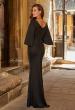 Picture of: Cape Sleeve Jersey Gown with Beaded Trim in Black, Style: 33391, Back Picture
