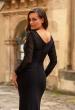 Picture of: Long Sleeve Sheer Net Jersey Gown with Ruching in Black, Style: 33282, Detail Picture 4