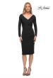 Picture of: Long Sleeve Below the Knee Dress with V Neckline in Black, Main Picture