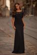 Picture of: Ruched Black Evening Dress with Illusion Lace Neckline in Black, Style: 33120, Main Picture
