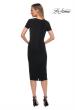 Picture of: Ruched Jersey Below the Knee Dress with Short Sleeves in Black, Back Picture