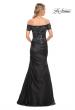 Picture of: Satin Mermaid Gown with Sequin Beaded Top in Black, Style: 30404, Back Picture