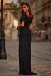 Picture of: Ruched Black Evening Dress with Illusion Lace Neckline in Black, Style: 33120, Back Picture
