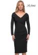 Picture of: Long Sleeve Below the Knee Dress with V Neckline in Black, Detail Picture 1