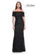 Picture of: Off the Shoulder Ruched Beaded Lace Evening Gown in Black, Style: 31778, Detail Picture 1