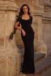 Picture of: Chic Black Evening Dress with Ruching and Lace Sleeve in Black, Style: 33133, Detail Picture 1