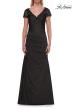Picture of: Ruched Satin Gown with Lace Cap Sleeves and Illusion Back in Black, Style: 32431, Detail Picture 5