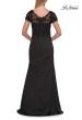Picture of: Ruched Satin Gown with Lace Cap Sleeves and Illusion Back in Black, Style: 32431, Detail Picture 6