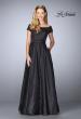 Picture of: Off The Shoulder Jacquard Gown With Small Sleeves in Black, Style: 24859, Main Picture