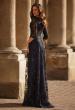 Picture of: Mother of the Bride Dress with Full Skirt and Illusion Neckline in Black Navy, Style: 30825, Back Picture