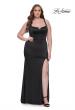 Picture of: Stretch Satin Plus Size Dress with Unique Neckline and Slit in Black, Style: 31266, Main Picture