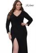 Picture of: Long Sleeve Jersey Plus Size Evening Dress with Ruching in Black, Style: 32191, Main Picture