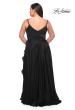Picture of: Ruffle Slit Satin Long Plus Size Dress with V Neck in Black, Style: 29740, Detail Picture 8