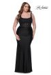 Picture of: Ruched Jersey Plus Dress with Illusion Lace Bodice and Tie Back in Black, Style: 31273, Detail Picture 8