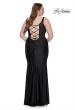 Picture of: Ruched Jersey Plus Dress with Illusion Lace Bodice and Tie Back in Black, Style: 31273, Detail Picture 9