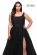 Picture of: A-line Tulle and Lace Plus Size Gown with Slit in Black, Style: 29070, Detail Picture 12