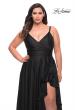 Picture of: Ruffle Slit Satin Long Plus Size Dress with V Neck in Black, Style: 29740, Detail Picture 12