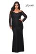 Picture of: Lace Off The Shoulder Long Sleeve Plus Dress with Stones in Black, Style: 28945, Detail Picture 1
