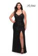Picture of: Sequin Long Plus Gown with V Neck and Slit in Black, Style: 29579, Detail Picture 1