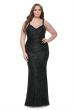 Picture of: Beaded Lace Plus Dress with Ruching and V Neckline in Black, Style: 31982, Detail Picture 1