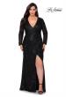 Picture of: Long Sleeve Sequin Plus Size Prom Dress with Slit in Black, Style: 28880, Detail Picture 2