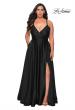 Picture of: Satin A-line Plus Dress with Lace Up Back and Pockets in Black, Style: 29033, Detail Picture 2