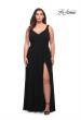 Picture of: Net Jersey Plus Size Long Dress with Slit and V Neck in Black, Style: 29075, Detail Picture 2
