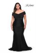 Picture of: Off the Shoulder Ruched Plus Size Gown with Train in Black, Style: 29132, Detail Picture 2