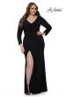 Picture of: Long Sleeve Jersey Plus Size Evening Dress with Ruching in Black, Style: 32191, Detail Picture 2