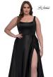 Picture of: A-line Satin Plus Prom Dress with Rhinestone Neckline in Black, Style: 33026, Detail Picture 2