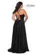 Picture of: Satin A-line Plus Dress with Lace Up Back and Pockets in Black, Style: 29033, Detail Picture 3