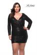 Picture of: Short Sequin Plus Dress with Long Sleeves in Black, Style: 29396, Detail Picture 3