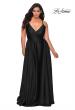 Picture of: Satin A-line Plus Dress with Lace Up Back and Pockets in Black, Style: 29033, Detail Picture 4