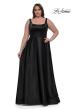 Picture of: A-line Satin Plus Prom Dress with Rhinestone Neckline in Black, Style: 33026, Detail Picture 4